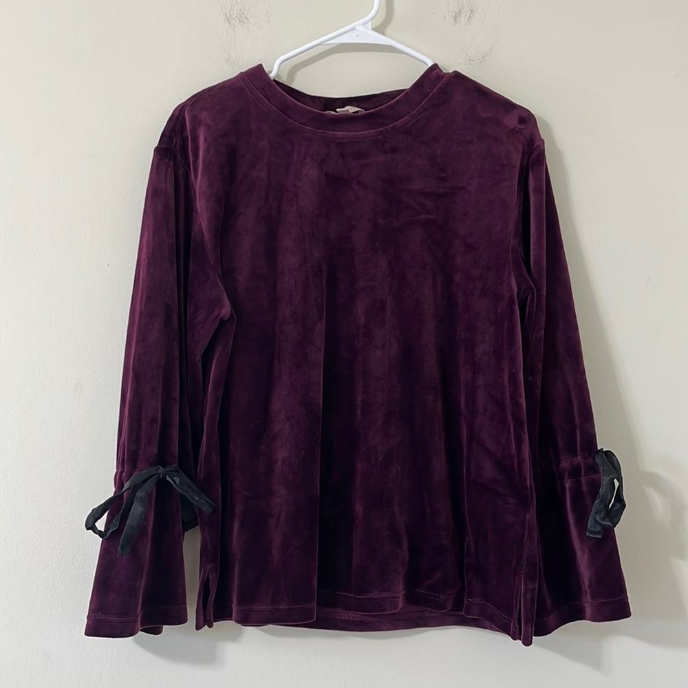 Philosophy Purple Velvet Long Sleeve Bell Sleeve Bow Detail Blouse Size Medium